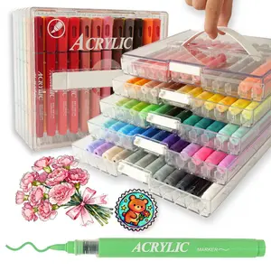 24/60 Color Acrylic Paint Marker Set, Artist Bundle, Automatic Control Ink Markers, Gypsum Painting Brush Heads, DIY Art Supplies, Multi-Functional Use