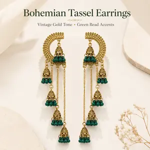 Women's Indian Jhumka Chandelier Earrings - Colorful Ethnic, Beaded Tassel, Gold-Silver Tone Traditional Statement Costume Jewelry for Daily, Party Wear Gift, Colorful Ethnic Earrings
