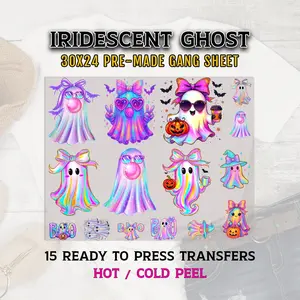 Iridescent Ghost DTF Transfer Ready For Press, Ghost Transfers, Halloween DTF Transfer, Ghosts DTF Prints, Direct to Film, Neon Halloween