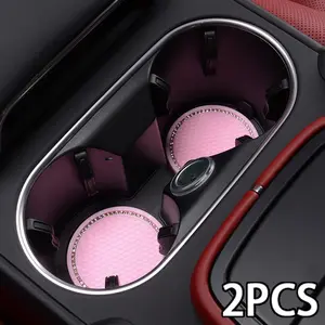 2pcs Creative Round Soft Gel Cup Holder Mats, Car Dashboard Water Cup Pads, Universal Non-Slip Automotive Interior Accessories, Girly Car Interior Sets, Car Auto Accessory
