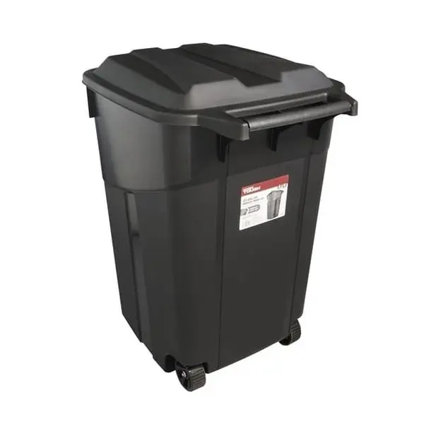 Hyper Tough 45-Gal Heavy-Duty Plastic Garbage Can with Attached Lid, Outdoor Waste & Recycling Bin for Home Care Use