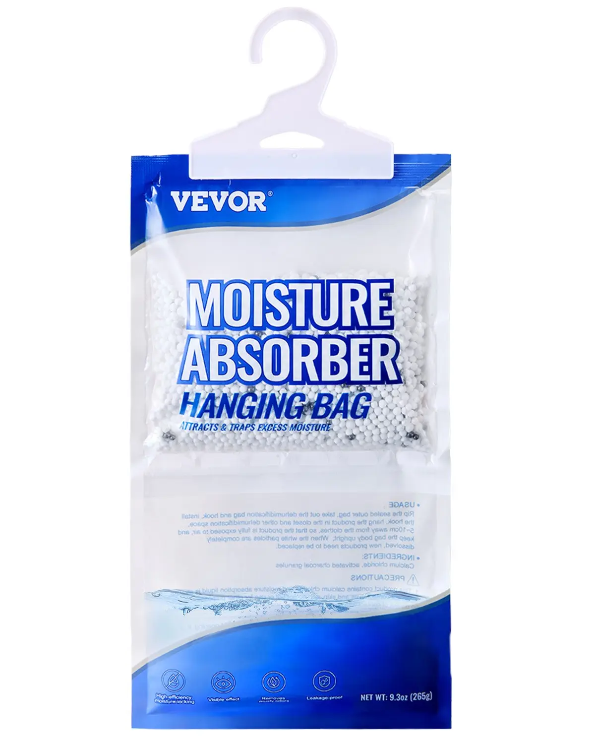 Vevor Fragrance-Free Moisture Absorber Packets - 10-Pack 9.3oz/500ml Leak-Proof Transparent Hangable Dessicant Bags with Moisture Barrier, High Absorbency for Humidity Control in Closets/Bathrooms