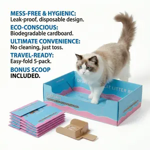[5 Pack] Disposable Cat Litter Box with 5 Scoops - Leak-Proof & Odor Control - Large Portable Travel Litter Pan for Indoor/Road Trips (15.7" x 11.4" x 4.7")
