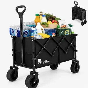 650-lb Wagons Carts Foldable,Large Capacity Foldable Wagon Cart Collapsible Wagon with Wheels & Drink Holders,Heavy Duty Utility Folding Cart for Camping Garden Grocery Shopping