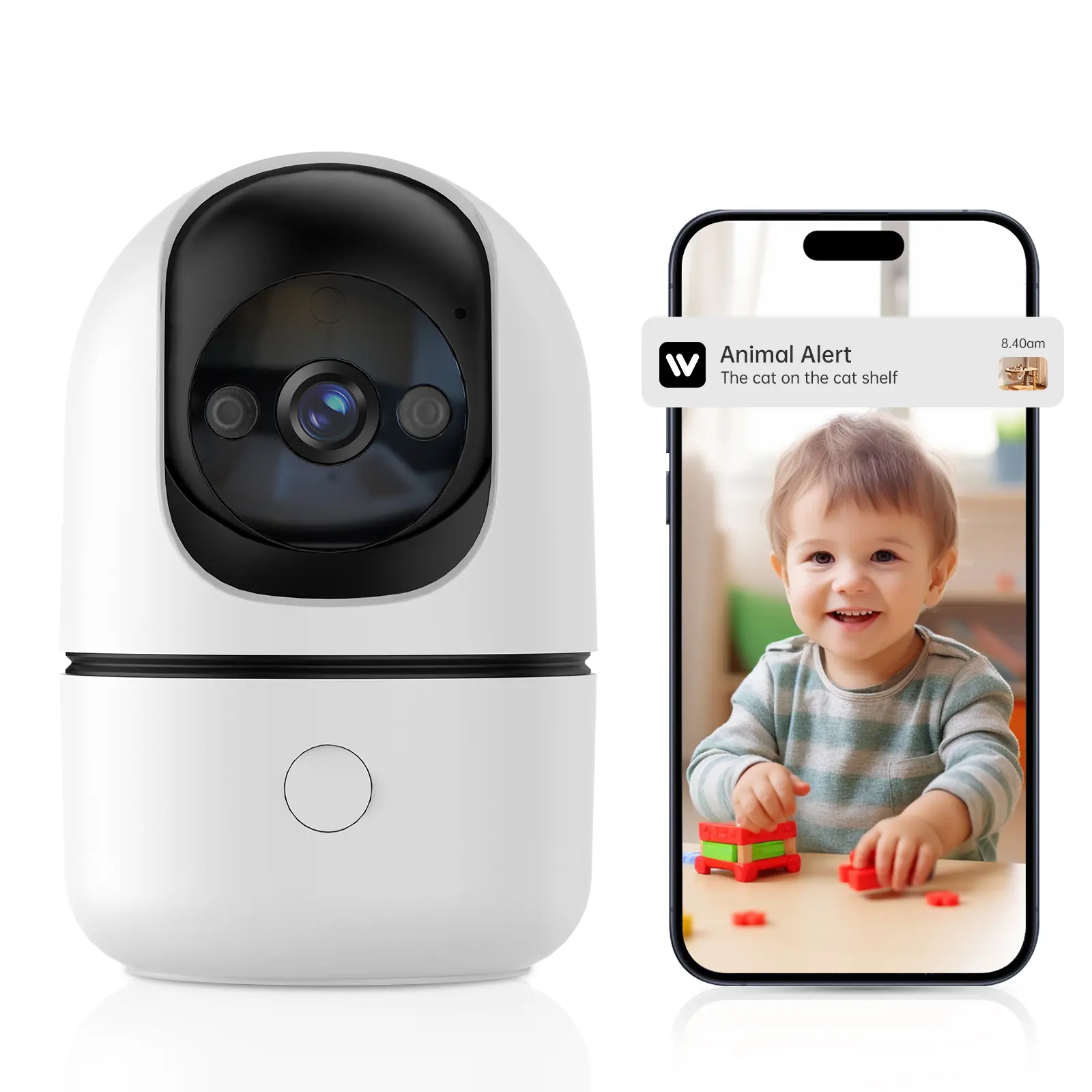 4MP Smart AI Camera,WiFi Pan-Tilt Security Camera with Human Detection, Wired,2-Way Audio, IR Night Vision, IP64, Cloud/TF Storage, White