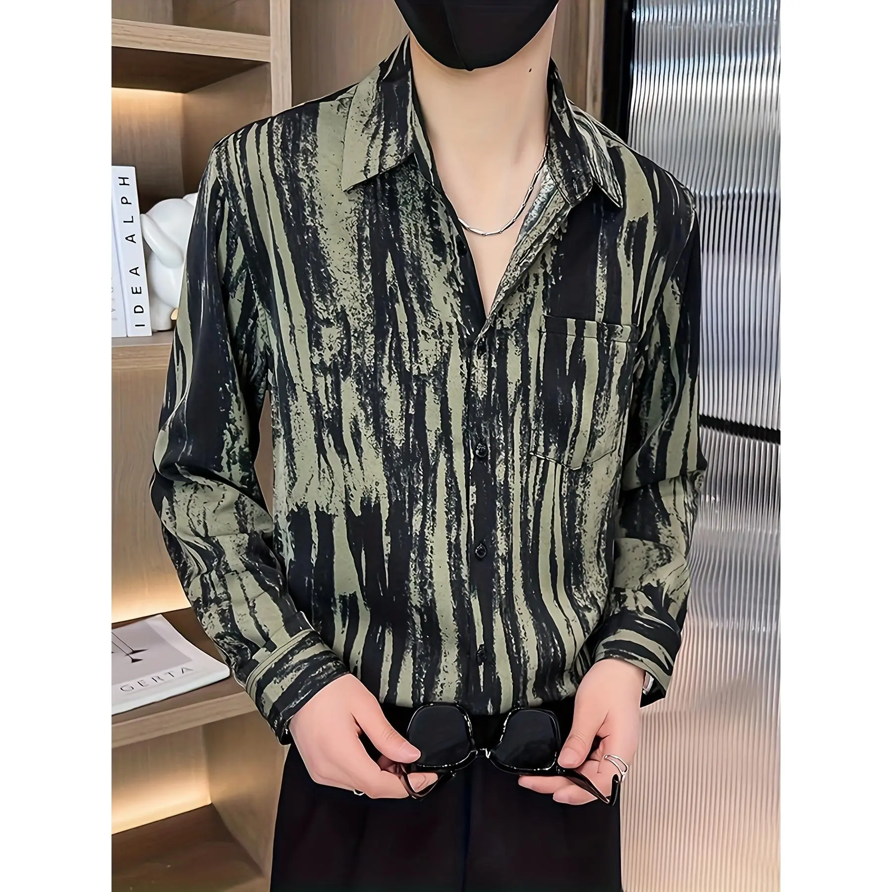 Menswear Long-Sleeve Floral Shirts - Spring & Summer Trendy Casual Wear, Stylish Spandex Fabric Tops