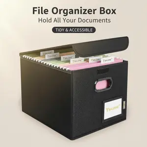 Collapsible Hanging File Organizer Box with Lid & Plastic Slide, Collapsible-Foldable Multi-Use Reinforced Storage Boxes for Office Document Storage, Collapsible Storage Boxes