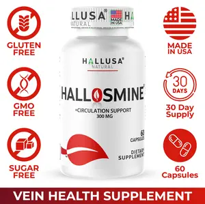 HALLUSA NATURAL HALLOSMINE x 60 Capsules – Circulation Support with 300 mg Diosmin 90% Powder – Dietary Supplement for Legs, Veins & Blood Flow