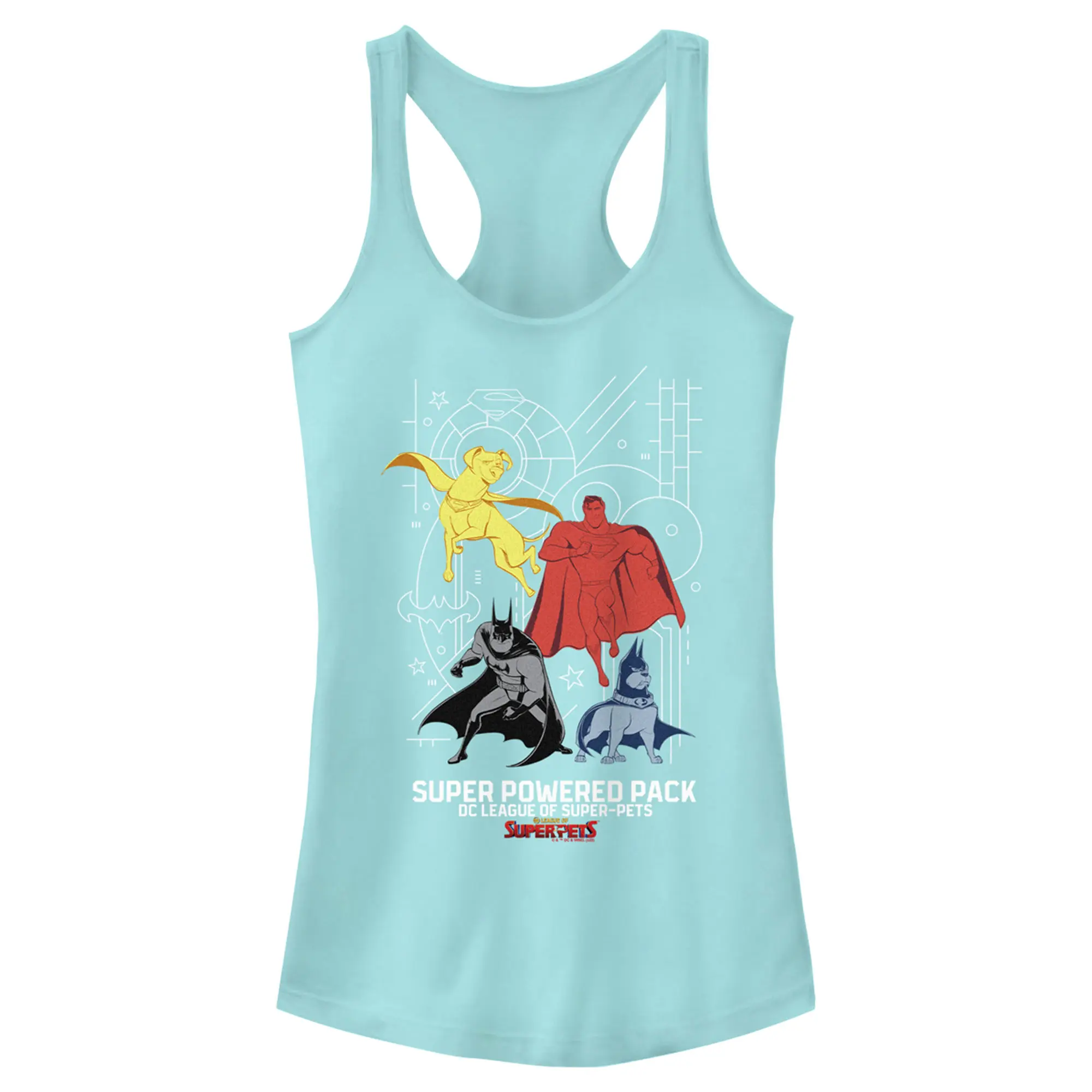 Juniors Womens DC League of Super-Pets Chromatic Super Power Pack Racerback Tank Top