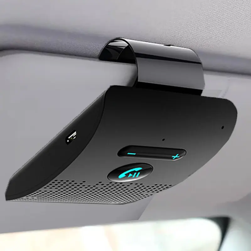 Bluetooth 5.0 Handsfree Car Kit with 2W Hi-Fi Speaker, Voice Control, Noise Cancellation, EDR, Universal Fit, Batteries, 2-Phone Connectivity, Sun Visor Clip, Bluetooth Receiver, MP3 Music Player