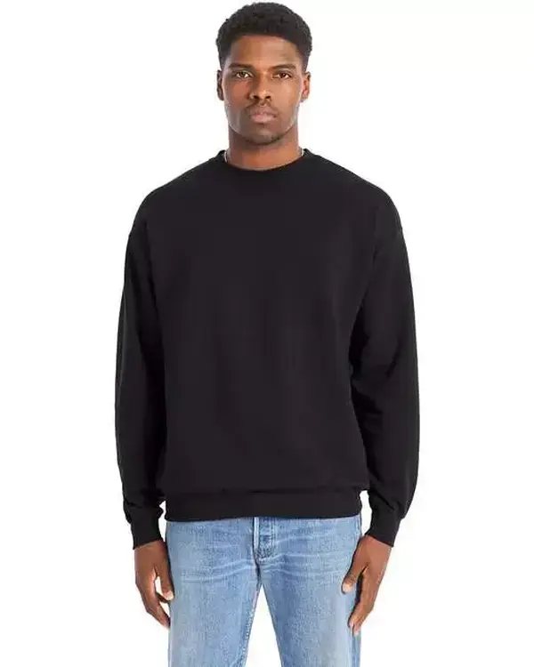 Hanes RS160 Men's Cotton Fleece Crewneck Sweatshirt - Black Apparel, Plain Round Neck, Ribbed Cuffs, Locker Patch, Adult Casual Menswear Top
