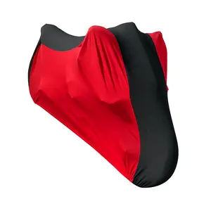 Universal Indoor Dust Cover for Motorcycle Black/Red Ultra-Soft Polyester Stretch Fit Protects All Bikes 600cc-1300cc Indoor Protection Premium Stretch Motorcycle Cover Fits ALL Motorcycles