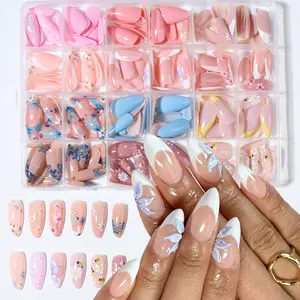 288pcs Almond Nail Art Set, Y2K Style Press-On Nails, Removable, Includes Jelly Glue & Files, Perfect for Women Girls