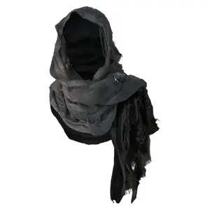 [Medieval Cloak] Medieval Renaissance Cloak Cape | Hooded Shawl Scarf with Viking Brooch, Tattered Edges, Durable Fabric Accessory for Halloween Costumes, Streetwear & Pop Culture Events - Goth Accessories