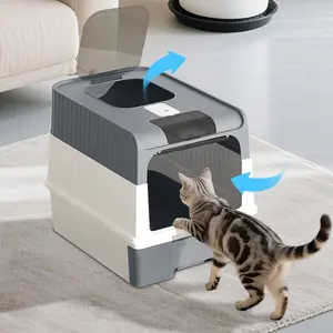 Premium Covered Cat Litter Box with Sliding Drawer & Top Entry – Gray, Spacious 50x35x35cm