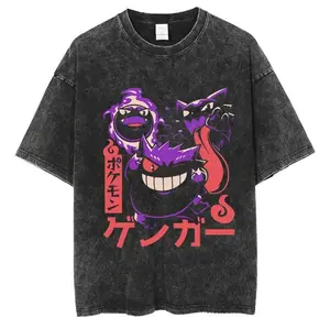 Ghost Type Anime Japanese Mineral Wash T-Shirt, Oversized, Graphic Tee, Gifts for Him, Father's Day Gifts, Birthday, Christmas Gifts Crewneck Menswear
