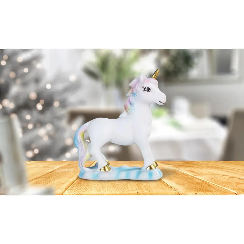 6.75"H Lucite Unicorn with Rainbow Mane Statue Fantasy Decoration Figurine