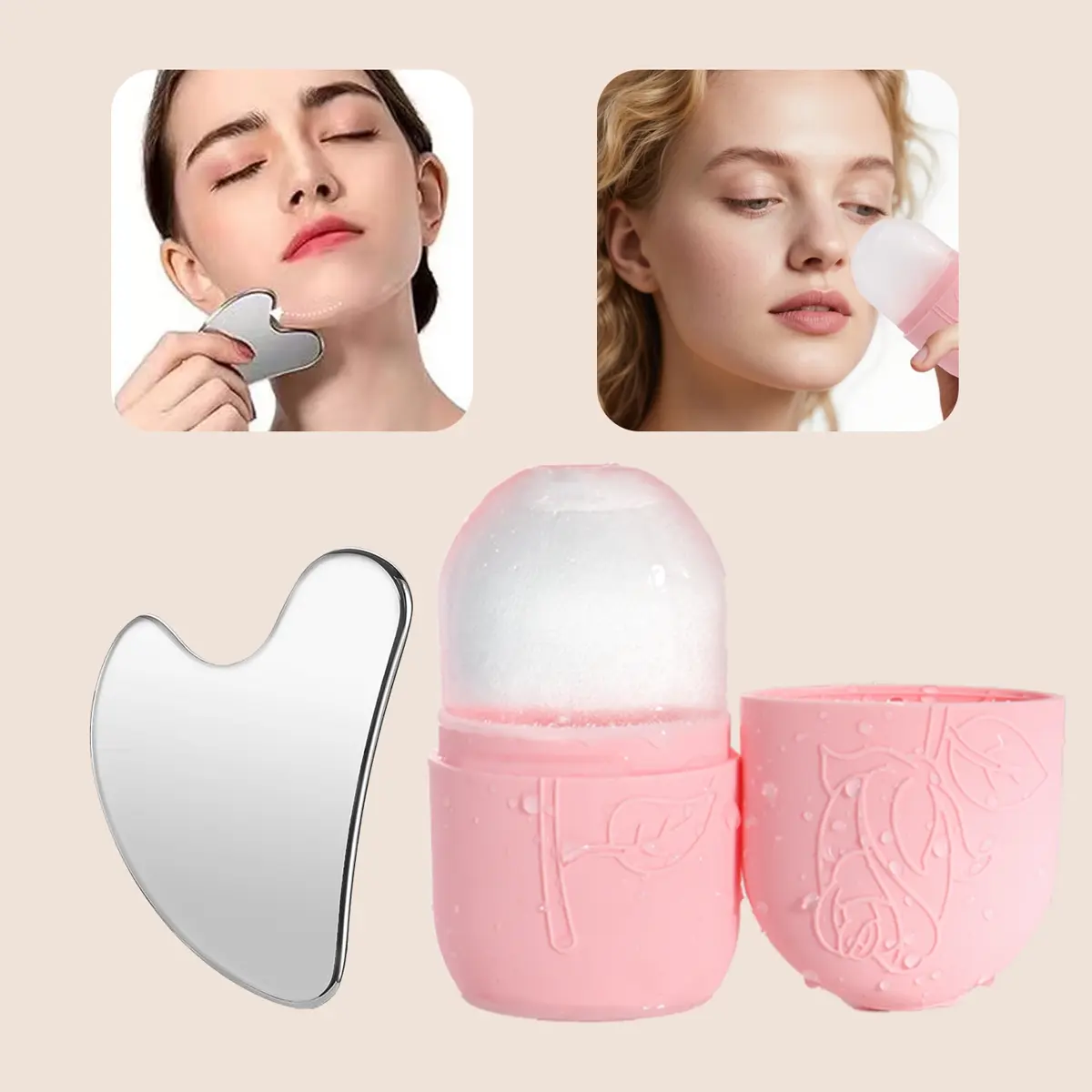 2-Piece Face Ice Mold Skincare Tool Set, Facial Cooling Massage Physiotherapy, Daily Skin Care Tools for Home Use, Facial Beauty Massagers, Self Care Products