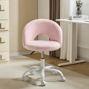 VINGLI Small Vanity Chair with Faux Fur Wheels for Girls,Cute Adjustable Height Armless Office Desk Chair,360°Swivel Comfy Rolling for Study,Make up Room,Small Space