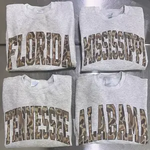 Camo State Sweatshirt Duck Camo State College Varsity Name Pullover Camouflage Sweatshirts Collage TExas Georgia Ohio Florida Alabama Arkansas North Carolina South - KitchenEra
