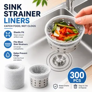 300-Count Disposable Fine Mesh Sink Strainer Bag, Stretchable Kitchen Drain Basket for Kitchen, Bathroom Bathtub Protection