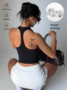 Women's Sporty Backless Crop Top, High Elasticity & Breathable Design, Ideal for All-Season Wear, Perfect Layering Piece