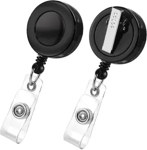 2 Pack Badge Reels Retractable with Swivel Alligator Clip Retractable Badge Holder Reel Clips for Teachers, Students, Office Workers (Black)