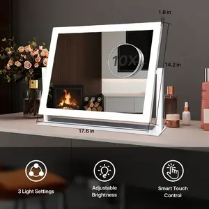 GALENTAL Vanity Mirror with Lights, LED Makeup Mirror with Dimmable 3 Color Modes, Touch Screen Control Vanity Based Mirror Desk Mirror Square White