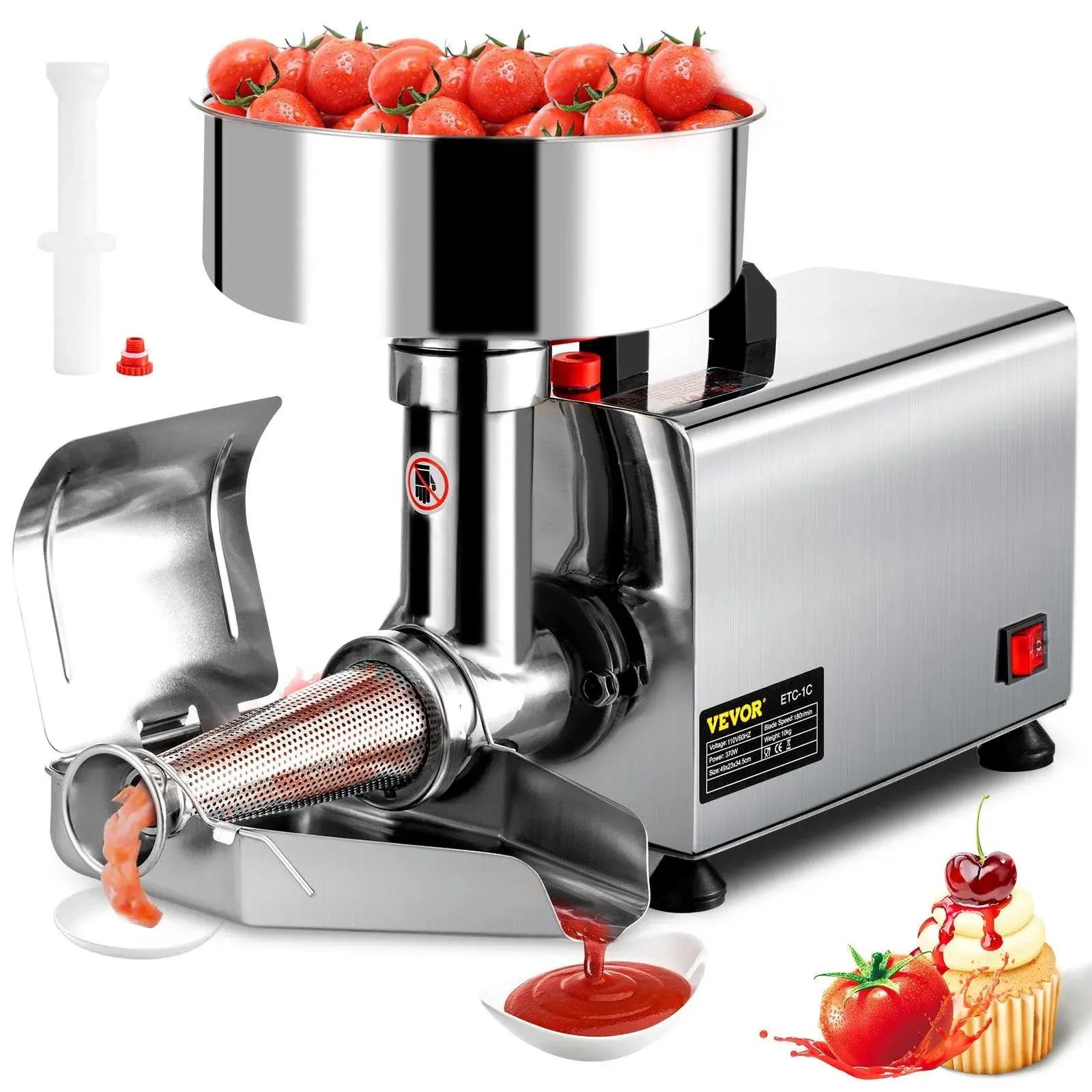 【Summerfinds】VEVOR 110V Electric Tomato Strainer 370W Commercial Grade Tomato Milling Machine Stainless Steel Tomato Press and Strainer 90-160 Kg/H Pure Copper Motor Food Strainer and Sauce Maker