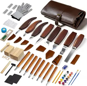 Wood Carving Kit, 68PCS Complete Whittling Kit with Leather Storage Bag,16 Carbon Steel Knives, 8 Basswood Blocks & Paint,Ideal Wood Carving Set for Beginners,Enthusiasts Gift DIY