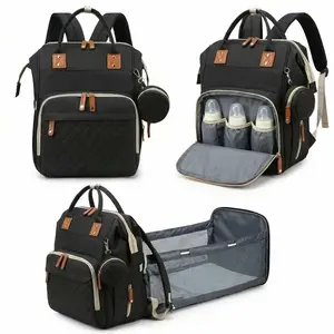 Diaper Bag with Changing Station, Waterproof 3 in 1 Baby Diaper Backpack with Foldable Changing Pad, Large Travel Back Pack for Baby Girl Boy, Baby essentials, Black