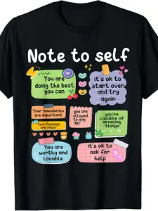 A Letter to Yourself Inspirational T-Shirt- Positive Affirmations- Featuring Colorful Self-Care Phrases- Heavyweight 220GSM T-Shirt- Unisex Adult Daily and Mental Health Clothing- Suitable for All Seasons- Ideal Gift for Self-Love and Personal