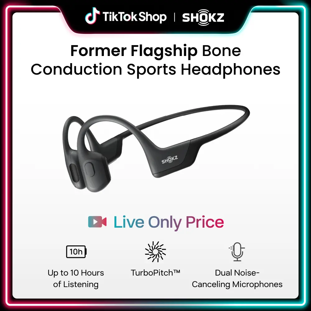 【Live only】SHOKZ OpenRun Pro - Open-Ear Bluetooth Bone Conduction Sport Headphones, Sweat Resistant Wireless Earphones  with Premium Deep Base - Built-in Mic