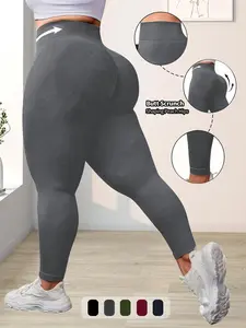 Women's Plus Size High Waist Tight Pants, High Elasticity Sport Long Pants, Abdominal Control, Yoga/gym/running, Outdoor Daily Wear, Multiple Colors Available, Scrunch Sports Leggings