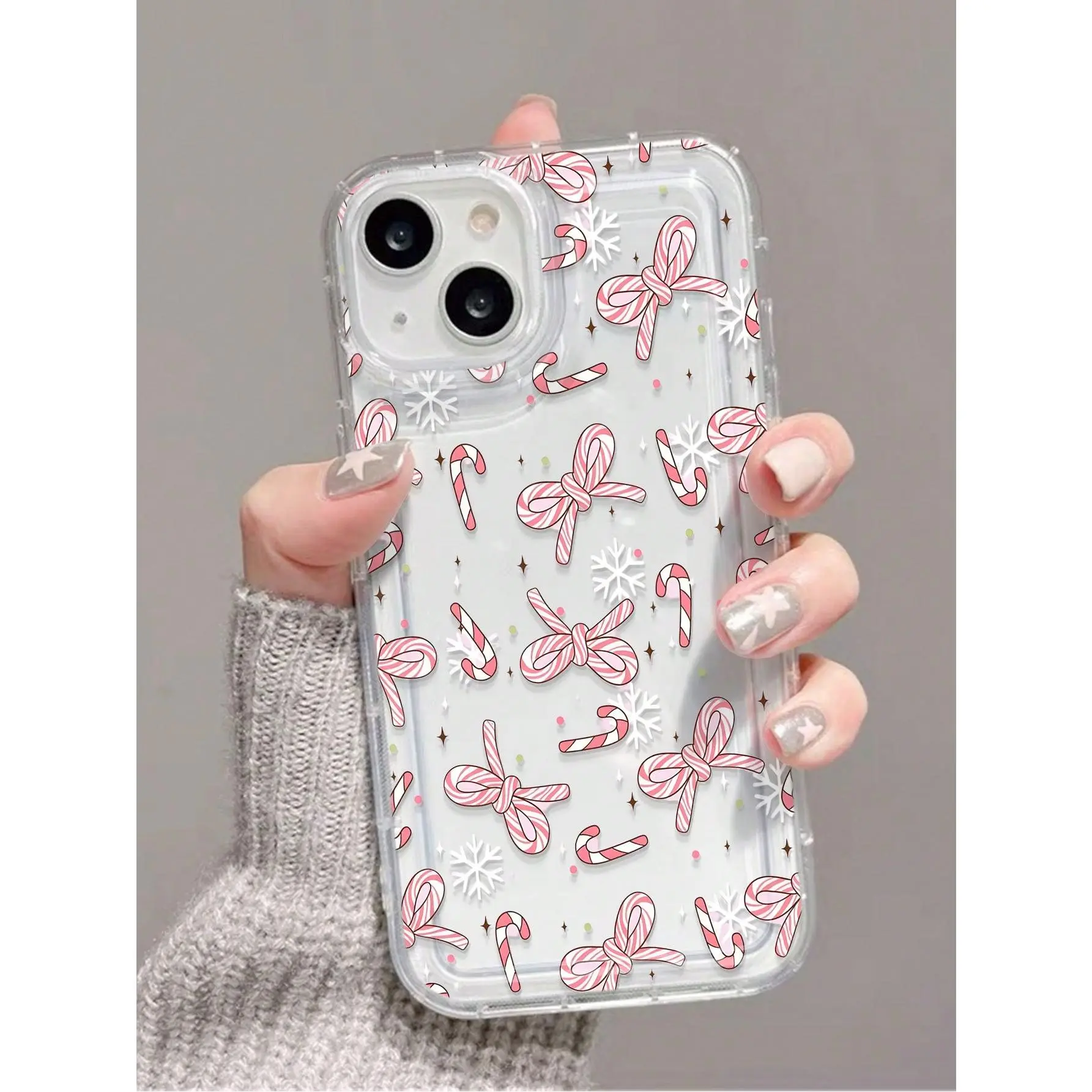 Cute Christmas Candy Cane TPU Smartphone Case - Flexible Cover, Fully Transparent, Non-Slip, Waterproof, Shockproof, Scratch-Resistant Multi-Model Accessory for iPhone X/XS/XS Max/11/12/13/14/15/16/17, All iPhone Sizes, Ideal Gift for Friends