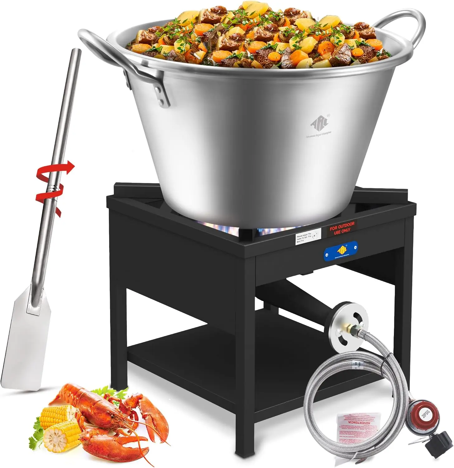 ARC 69QT Mexican Cazo Para Carnitas Set, 200,000BTU Propane Burner, Stainless Steel 25" Heavy Duty Outdoor Wok With 48"Mixing Paddle, Great for Carnitas, Braising, Seafood Boiling, Inoxidable Wok