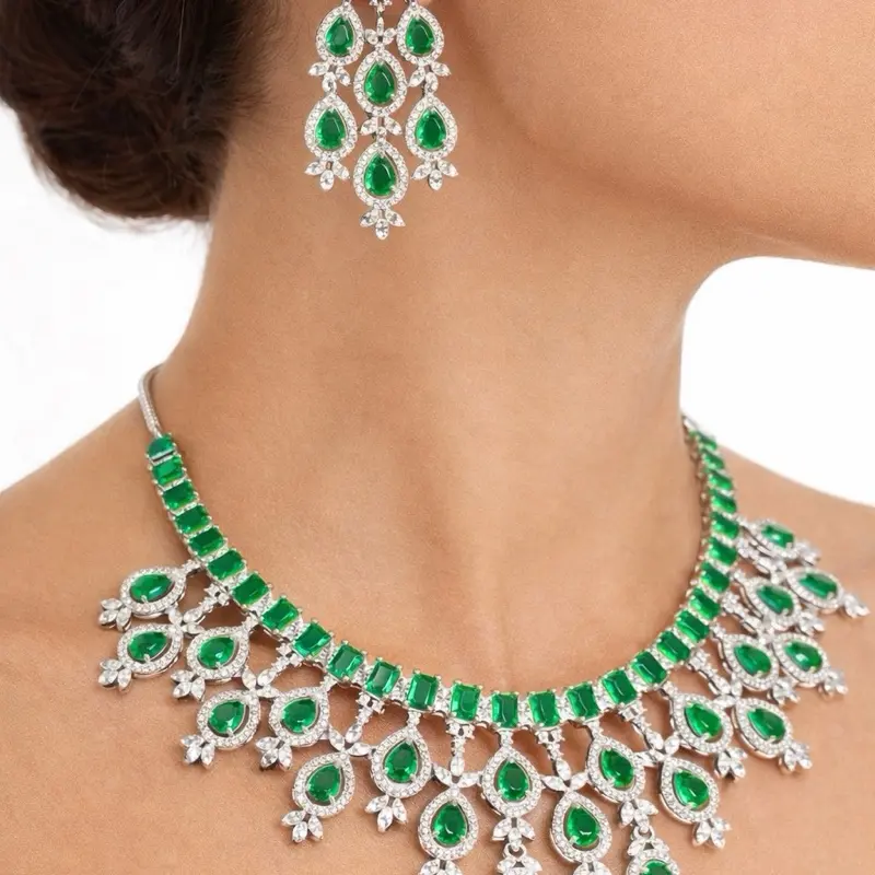 AD Necklace Set for Women with Earrings and Necklace Glass Stone for Party and Wedding All Occasions