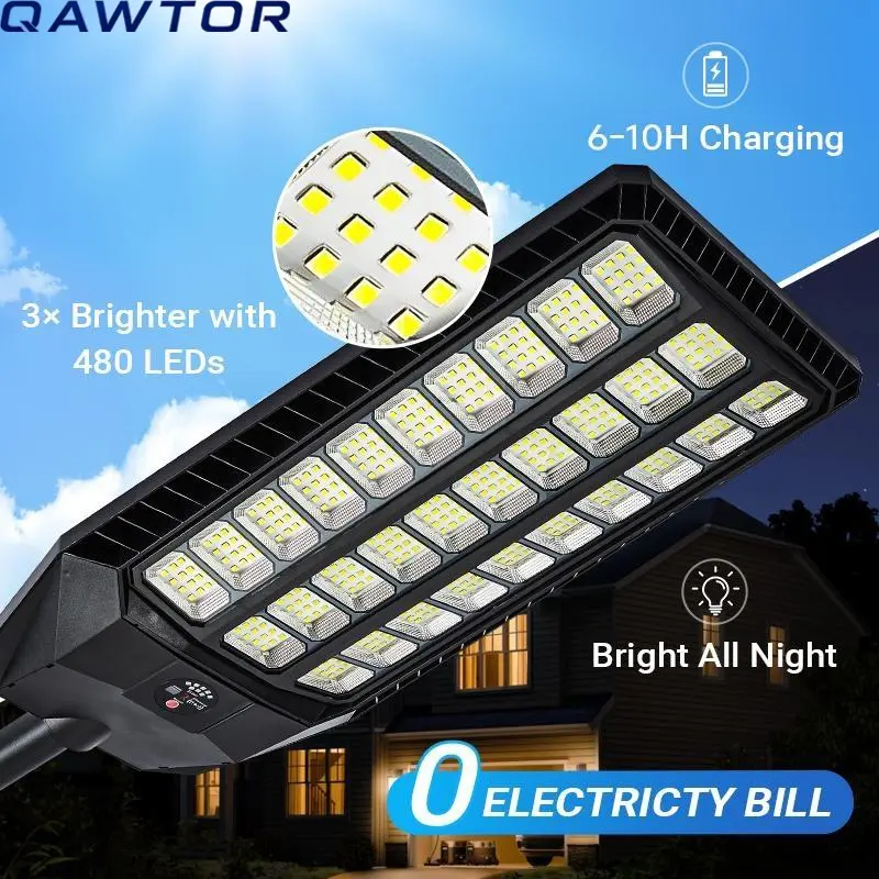 Next-Gen Solar Street Light Outdoor 5054 SMD LED Super Bright Lamp with 3 Modes Motion Sensor Remote Control Solar Powered Wall Pole Mounted Security Light ABS Housing IP65 Waterproof for Yard Garden Garage Street