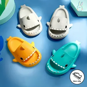 ERT-Boys Girls Cartoon Shark Lightweight Non-Slip Open Toe Slides For Summer