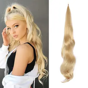 TwiceBeauty 32inch Flexible Wrap Around Ponytail Extension Long Wavy Curly Hair Extensions Ash Blonde pony Tail Synthetic Hairpiece for Women Daily Party Use