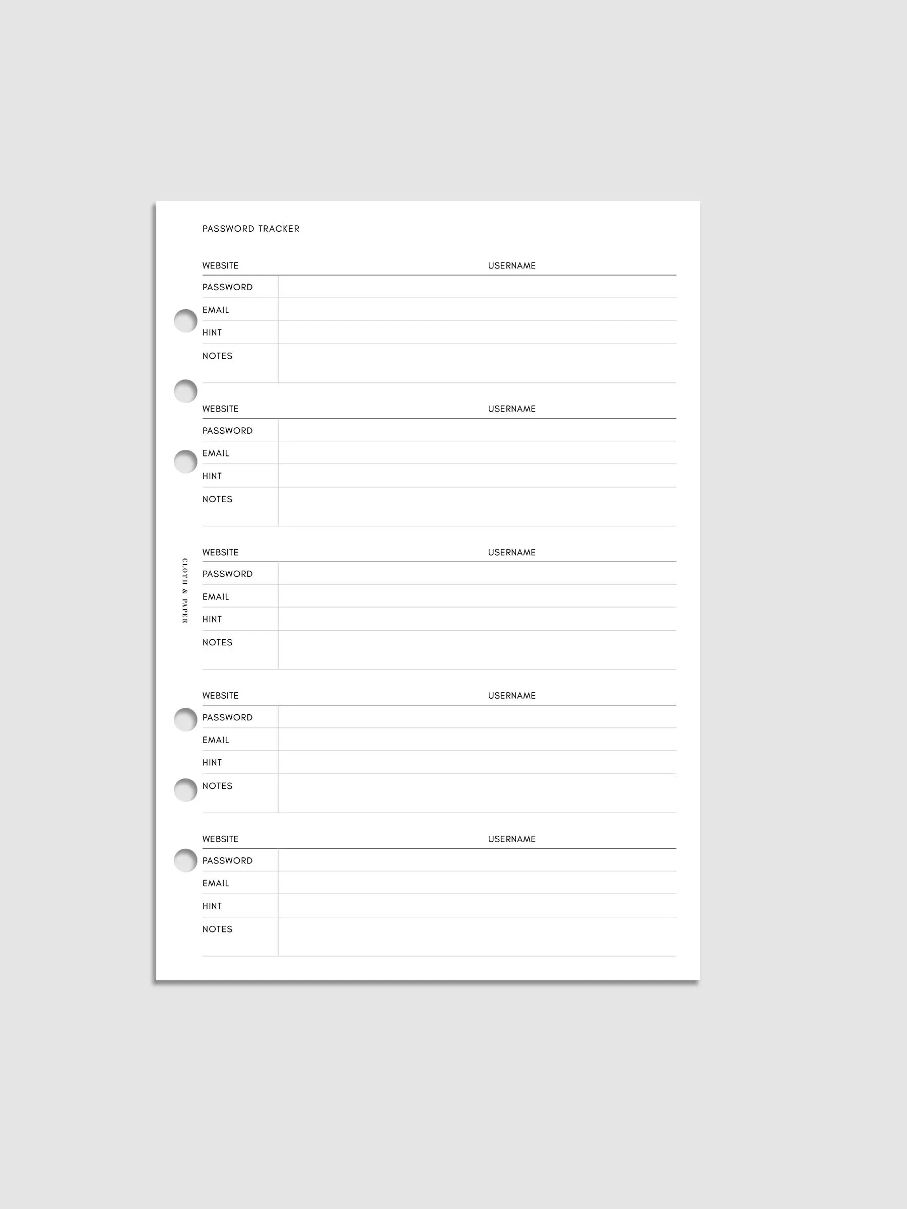 Password Tracker Planner Inserts