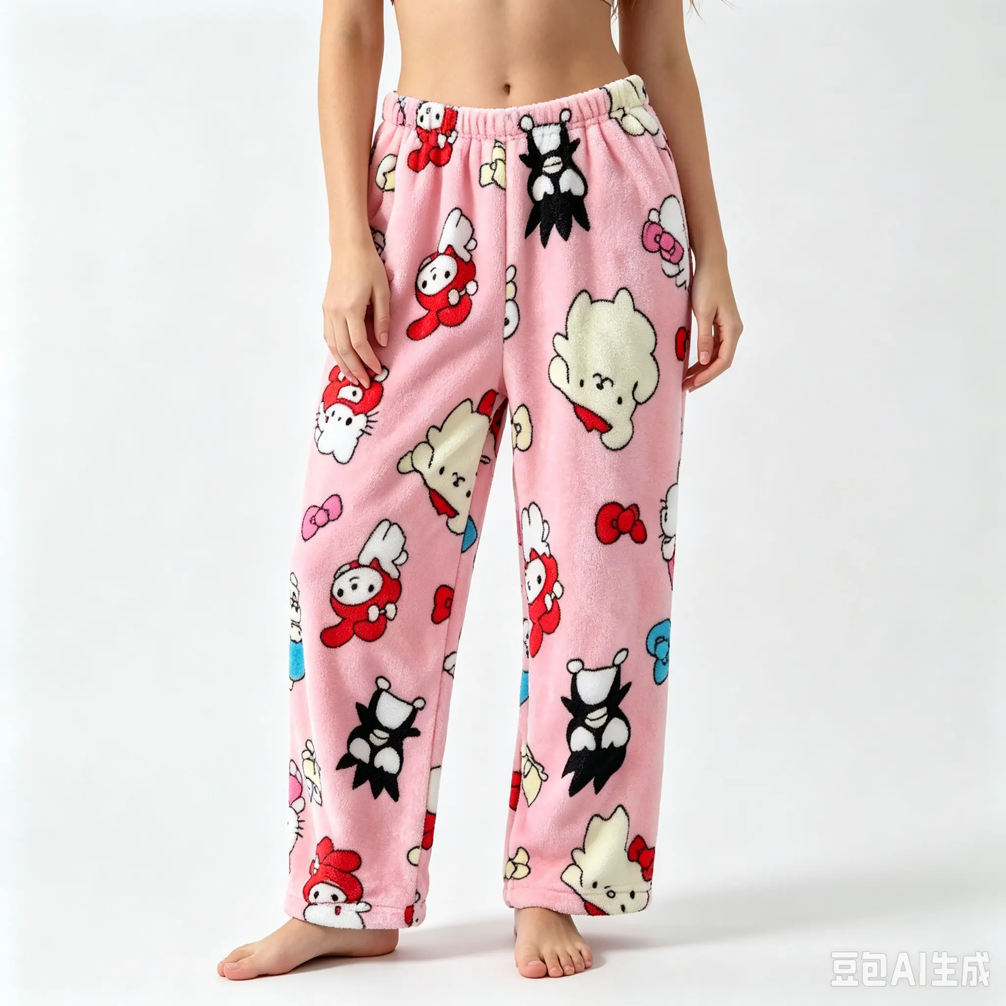 Sanrio Characters Pink Flannel Pajama Pants Official Sanrio Licensed Cute Kawaii Cartoon Elastic Waist Loose Fit Soft Cozy Loungewear Sleep Bottoms Casual Home Pants Holiday Gift for Teens Adults Sanrio Fans