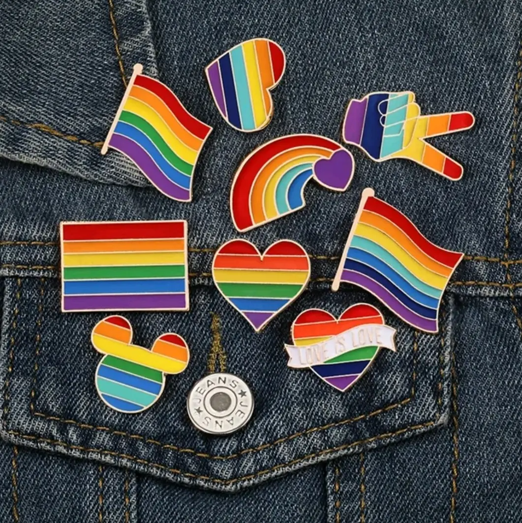 Stock Metal colorful peacefull and Heart shaped Rainbow pins