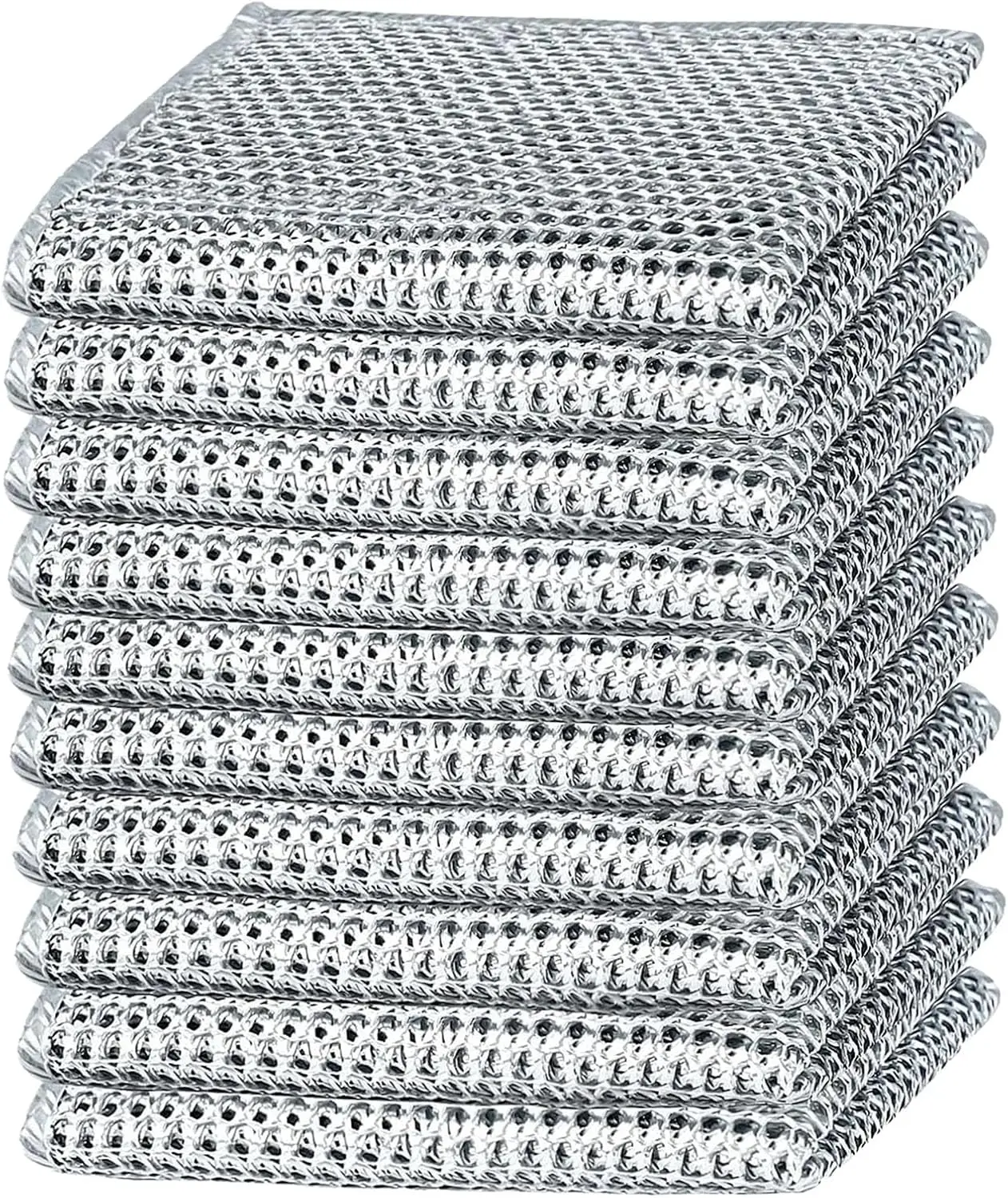 10PCS Double Wet and Dry Stainless Steel Wire Dishcloth Multi-Purpose Non-Scratch for Cookware Cleaning Reusable