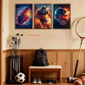 3-Piece Set, Cool Football Sports-Themed Wall Art American Football Player Poster Prints Decor for Boys' Rooms/School Locker Rooms Frameless