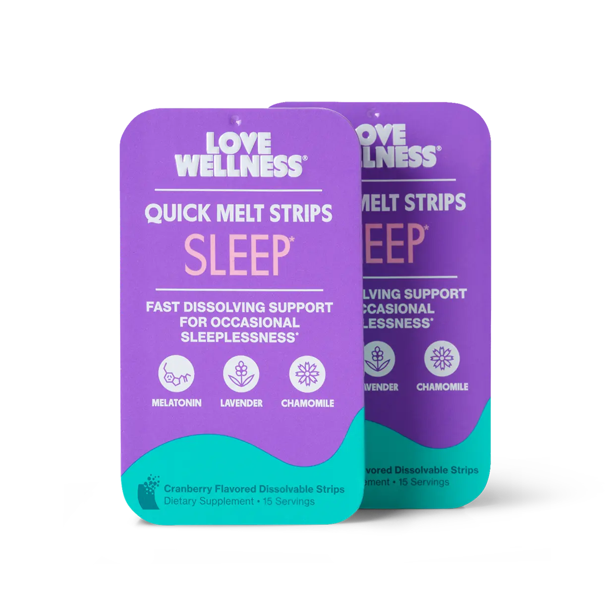 Love Wellness Sleep* Quick Melt Strips 2 Pack | Dissolvable Sleep Support Supplement | Melatonin, Lavender & Chamomile | Vegan & Sugar-Free | 15 Strips