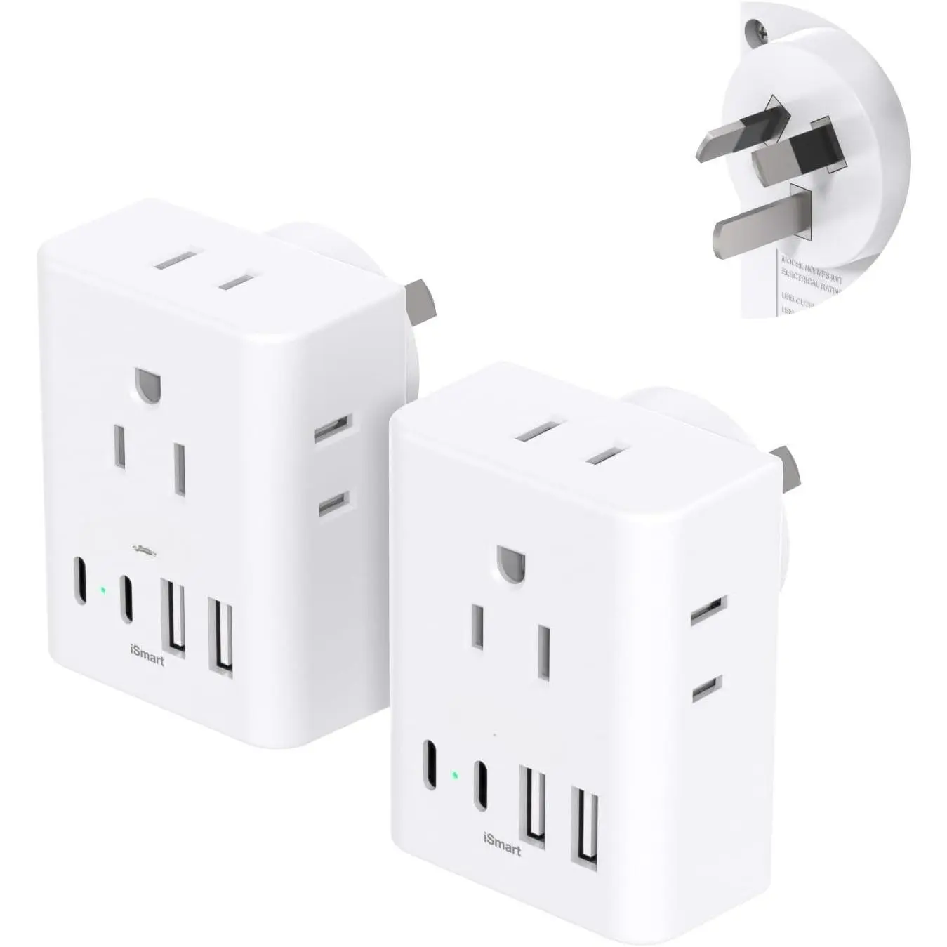 Z-APT3  2 Pack Australia New Zealand Power Plug Adapter, Australia Travel Adapter with 4 American Outlets 4 USB Charging Ports (4 USB C), Type I Plug Adapter for US to Australia, Argentina, China Cord Device