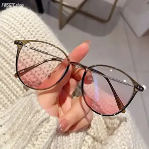 Unisex Ultra-Light Round Metal Frame Anti-Blue Light Plain Glasses, Korean Blush Cold Brown Stylish Eyewear, Anti Radiation & Anti Fatigue Design, Premium Quality Eyeglasses for Office, Study and Daily Casual Wear
