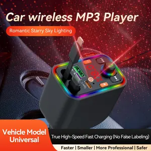 4-in-1 Retractable Car Adapter with Red Starry Sky Projector, Bluetooth 5.3 Wireless Radio Kit, MP3 Player Support TF/USB, Dual USB Charger, LED Backlit ,Compatible with iPhone 15 Pro Max/14/13/12/11 Compatibility