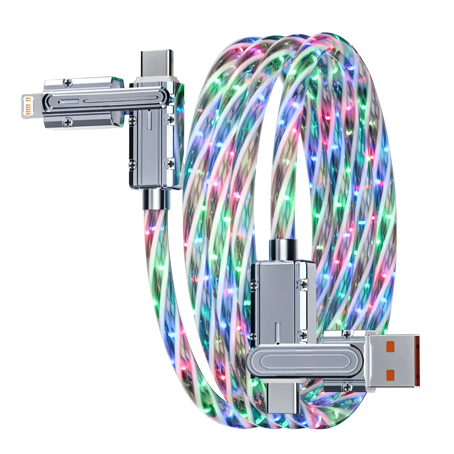 Multicolor Fast Charging Cable, 240w Four-In-One Zinc Alloy Type-C USB Data Line, USB C Compatible, Quick Charge, Multi-Device Charging, Fashion Design, 1 Meter Length, Super Fast Charging